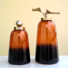 Load image into Gallery viewer, Amber Glass Decorative Jars Set of 2 | Casa Kriti