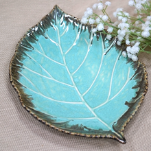 Load image into Gallery viewer, Large Blue Leaf Ceramic Serving Platter | Casa Kriti
