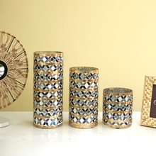 Load image into Gallery viewer, Monochrome Majesty Mosaic Glass Vase Set of 3 | Casa Kriti