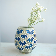 Load image into Gallery viewer, Blue Petals Mosaic Glass Vase Small | Casa Kriti