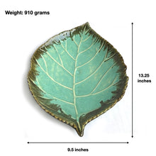Load image into Gallery viewer, Large Blue Leaf Ceramic Serving Platter | Casa Kriti