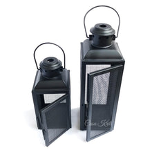 Load image into Gallery viewer, Black Mesh Pillar Candle Lantern Pair | Casa Kriti