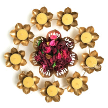 Load image into Gallery viewer, Gold Lotus Urli with 9 Tea Light Candle Holders | Casa Kriti