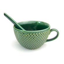 Load image into Gallery viewer, Green Soup Mugs with Spoons Set of 6 | Casa Kriti
