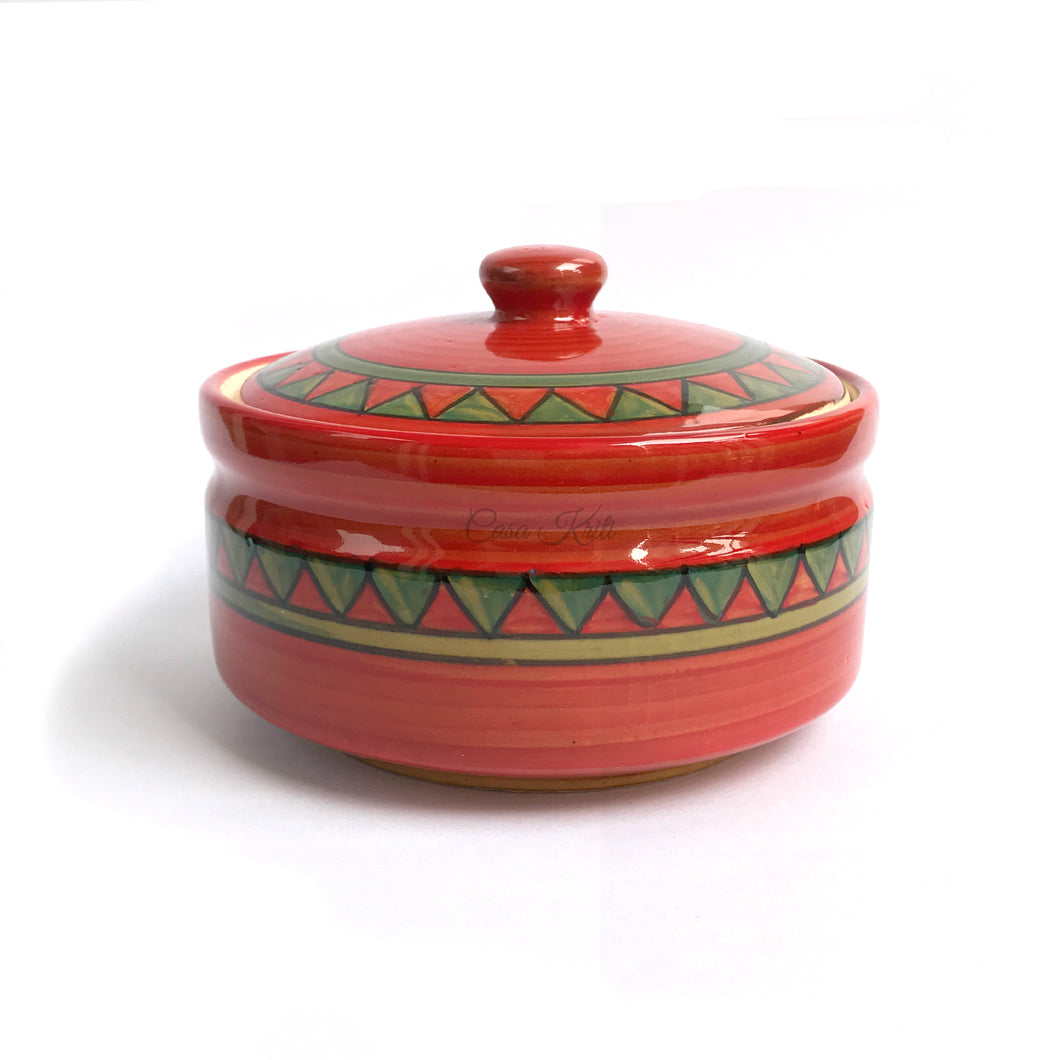 Red Ceramic Serving Bowl with Lid | Casa Kriti