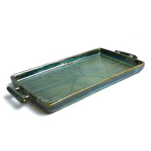 Load image into Gallery viewer, Striped Green Ceramic Serving Tray | Casa Kriti
