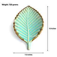 Load image into Gallery viewer, Turquoise Leaf Ceramic Serving Platter by Casa Kriti