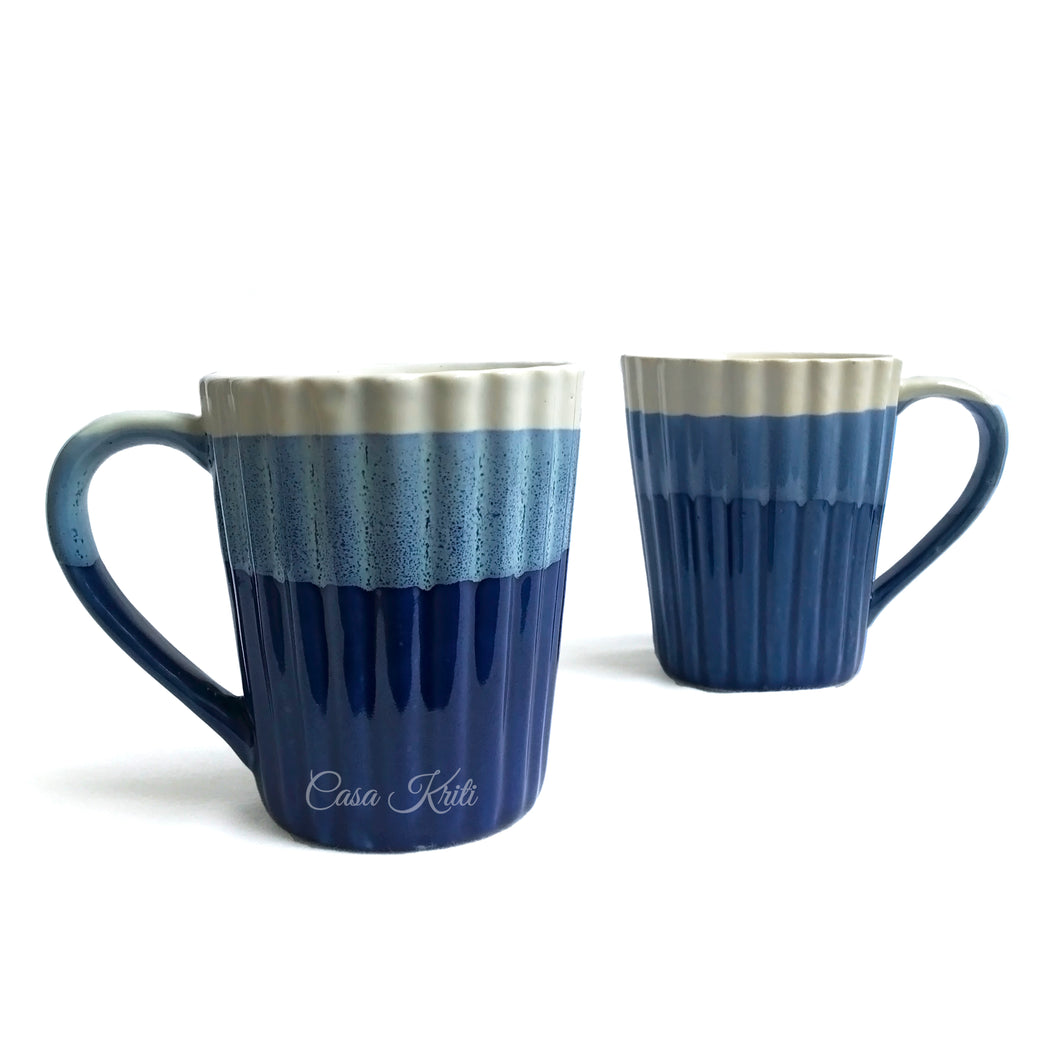 White and Blue Ceramic Coffee Mug Pair | Casa Kriti
