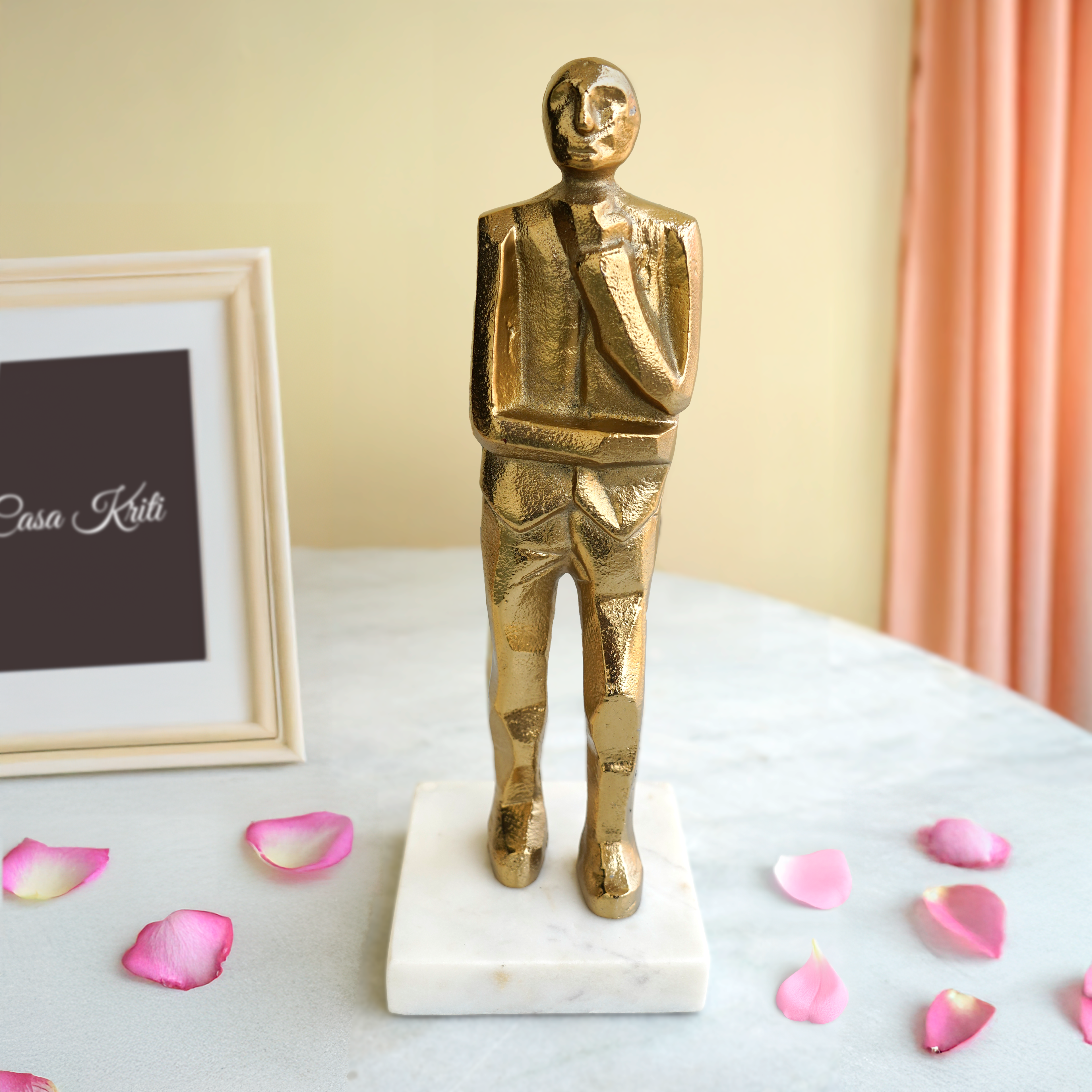 Golden Standing Human Figurine with Marble Base | Casa Kriti