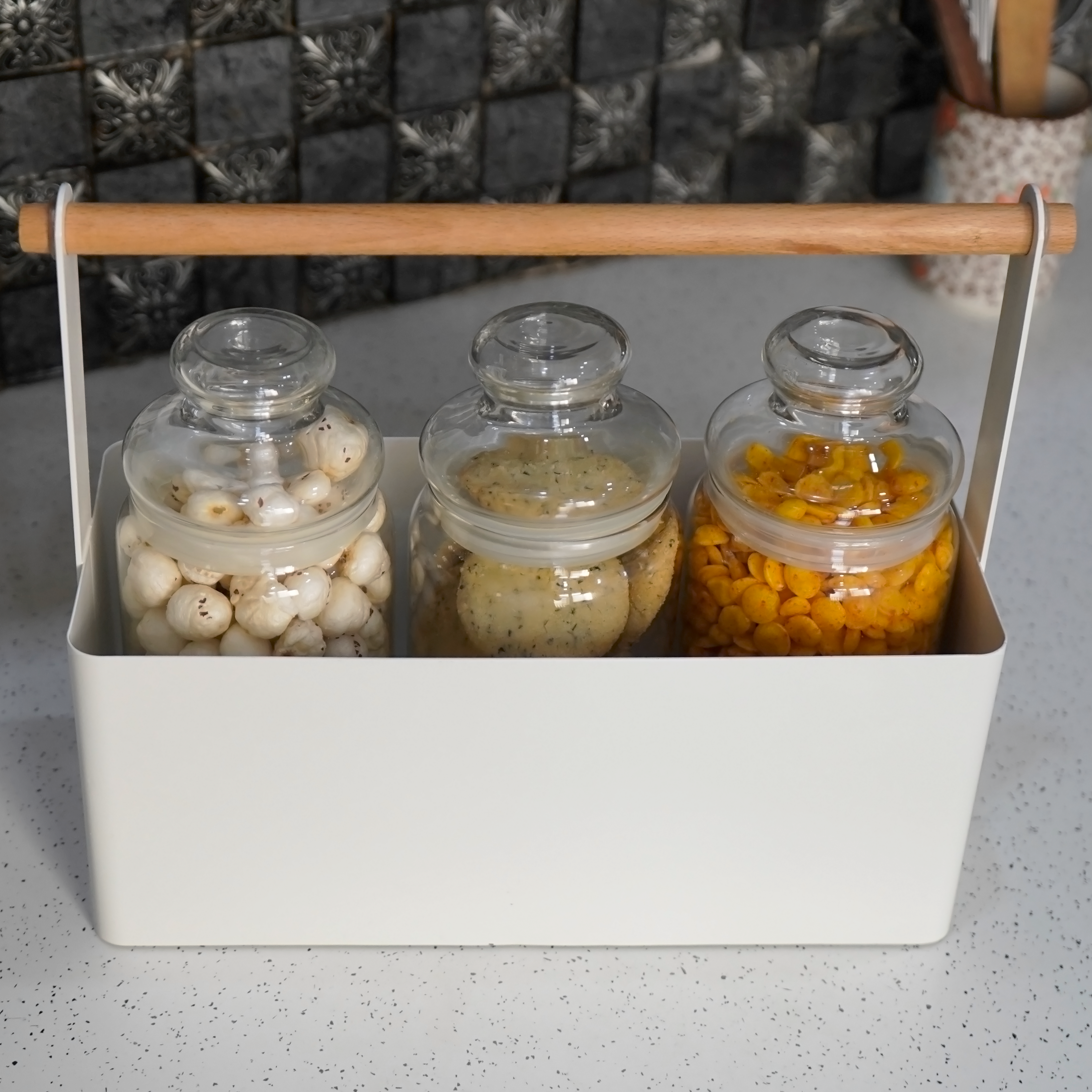 White Kitchen Organizer with Wooden Handle | Casa Kriti