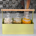 Matte Green Kitchen Organizer with Wooden Handle | Casa Kriti