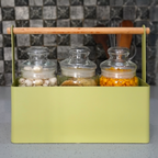 Matte Green Kitchen Organizer with Wooden Handle | Casa Kriti