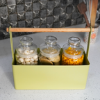 Matte Green Kitchen Organizer with Wooden Handle | Casa Kriti