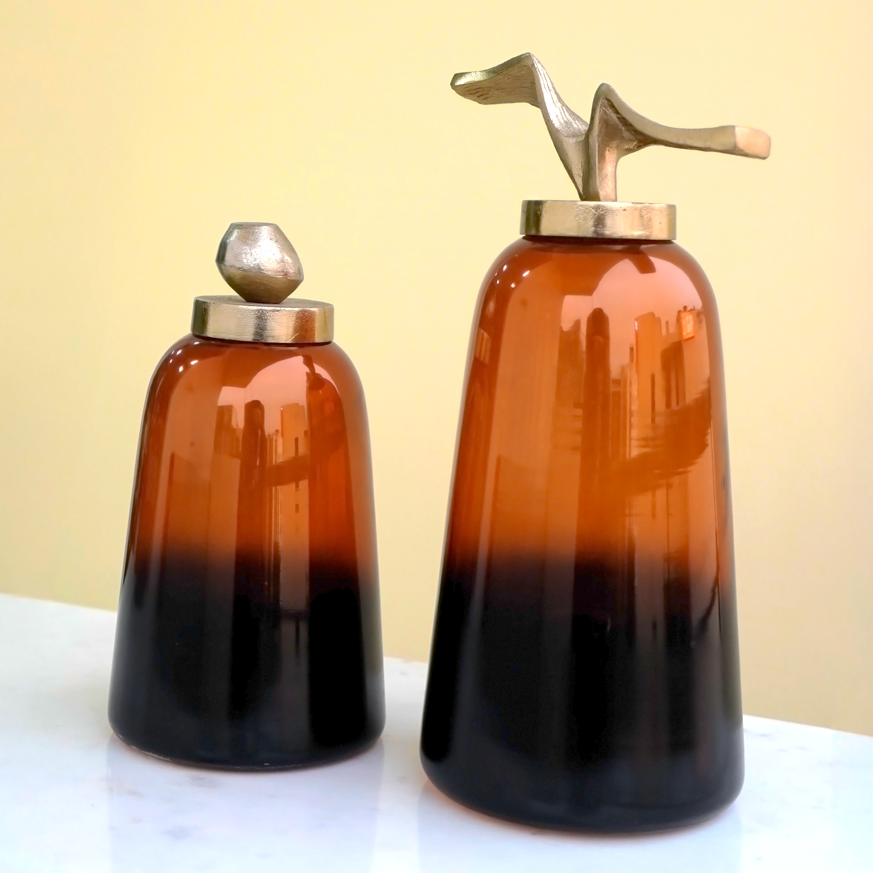Amber Glass Decorative Jars Set of 2 | Casa Kriti