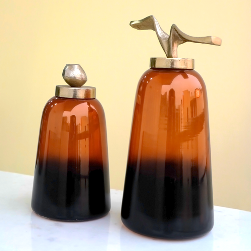 Amber Glass Decorative Jars Set of 2 | Casa Kriti