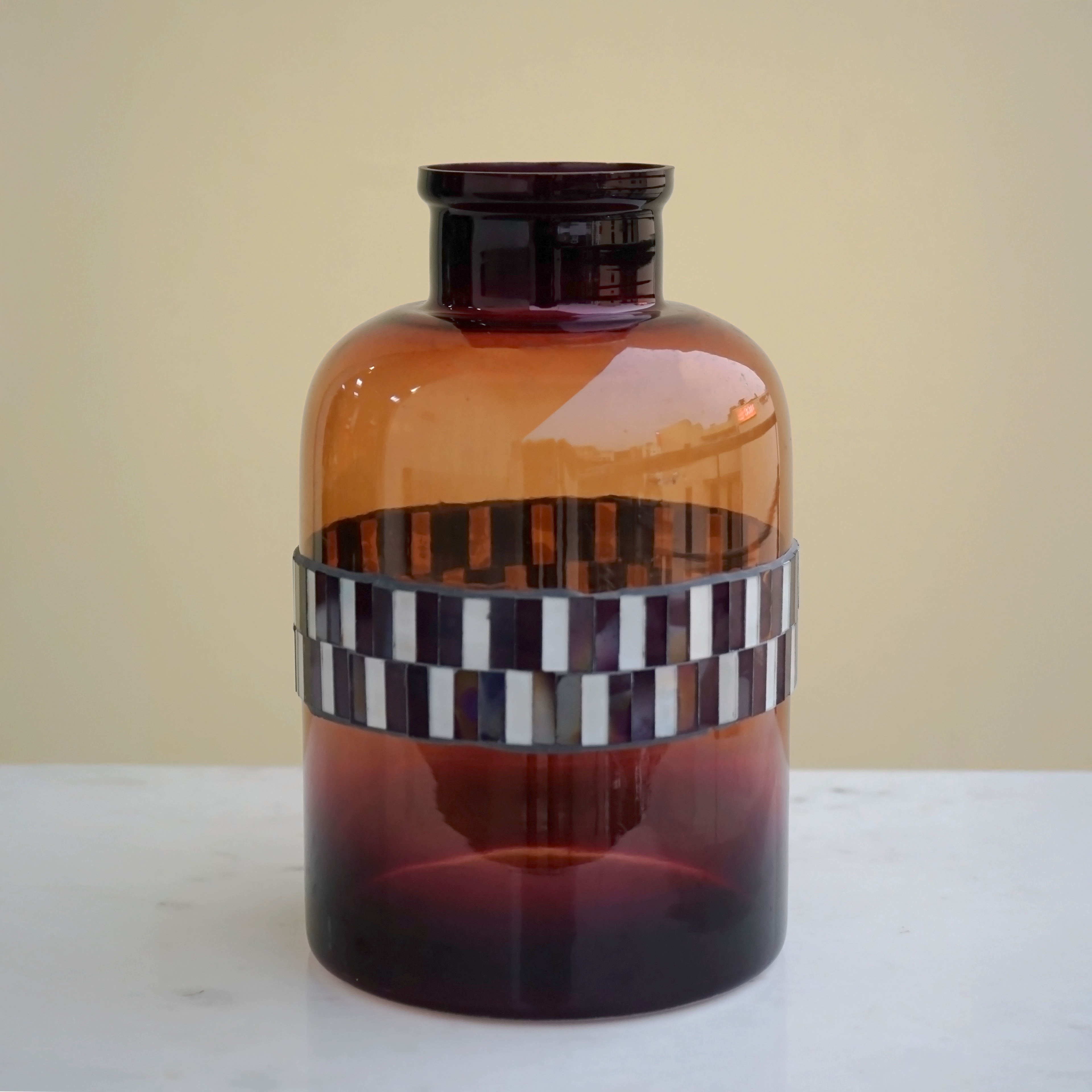 Amber Glass Flower Vase with Mosaics | Casa Kriti