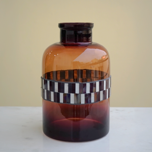 Amber Glass Flower Vase with Mosaics | Casa Kriti