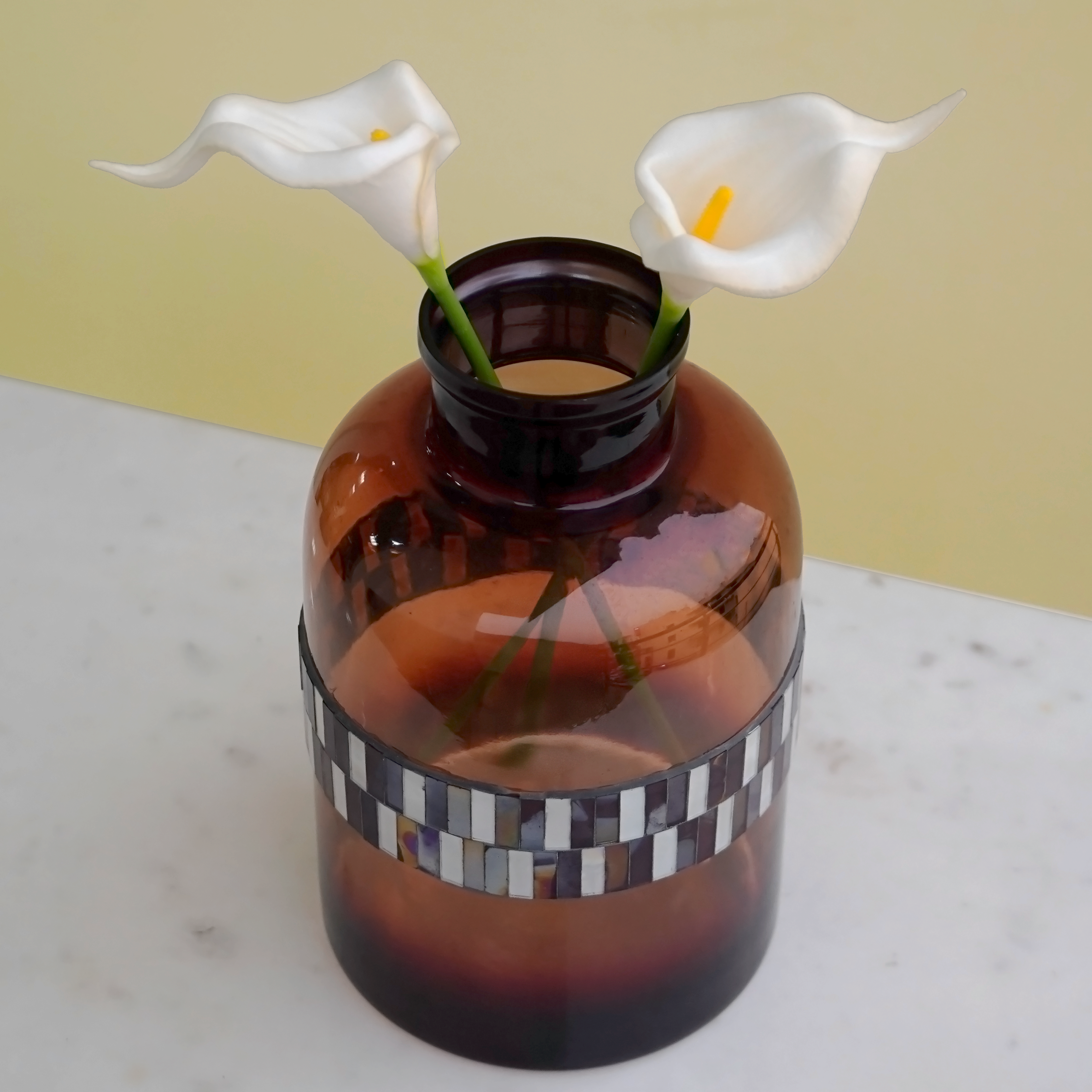 Amber Glass Flower Vase with Mosaics | Casa Kriti