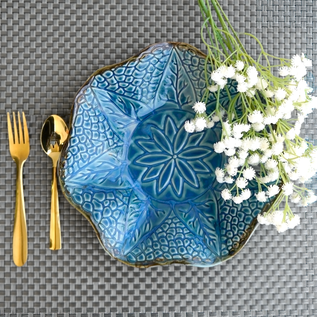 Blue Embossing Round Serving Platter | Casa Kriti