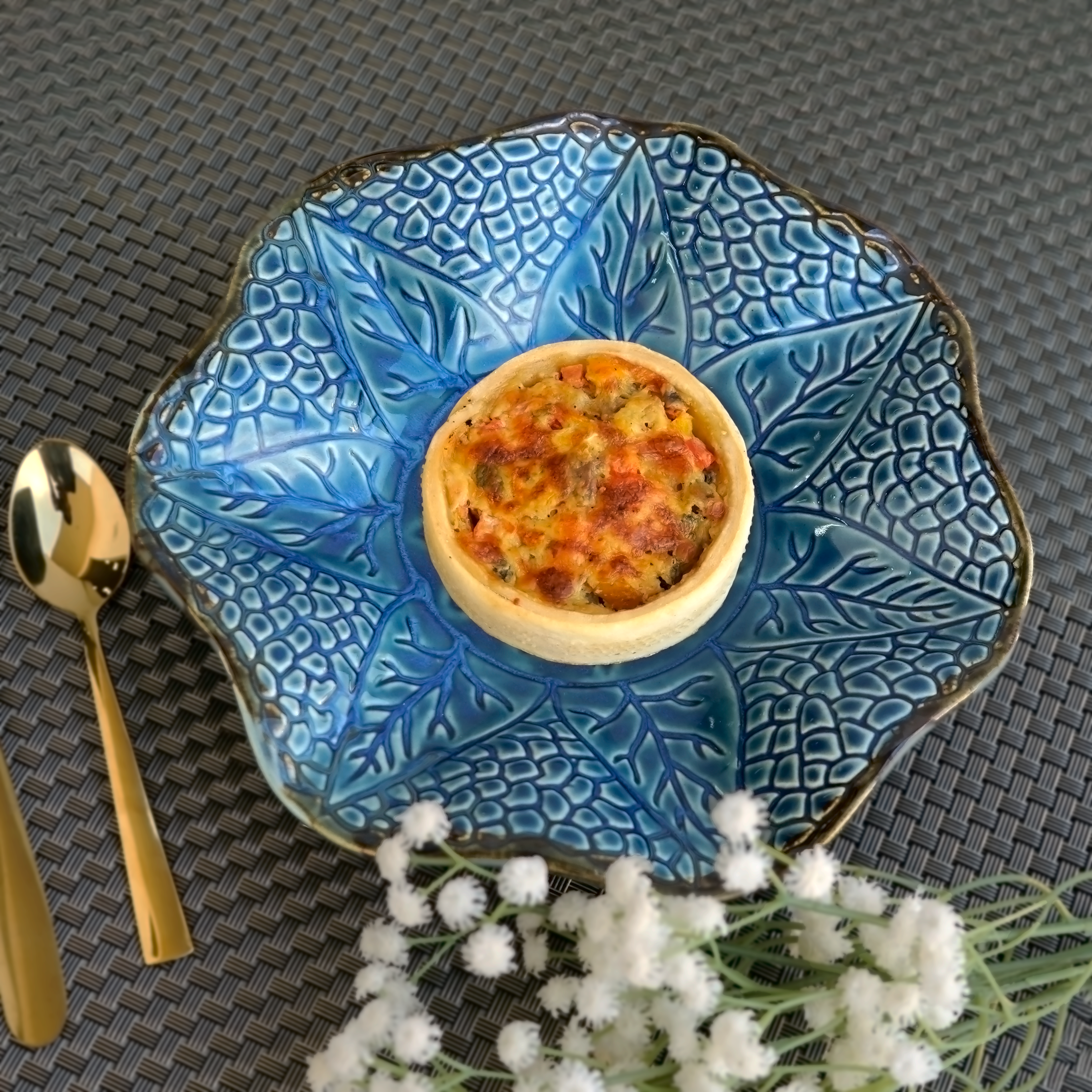 Blue Embossing Round Serving Platter | Casa Kriti