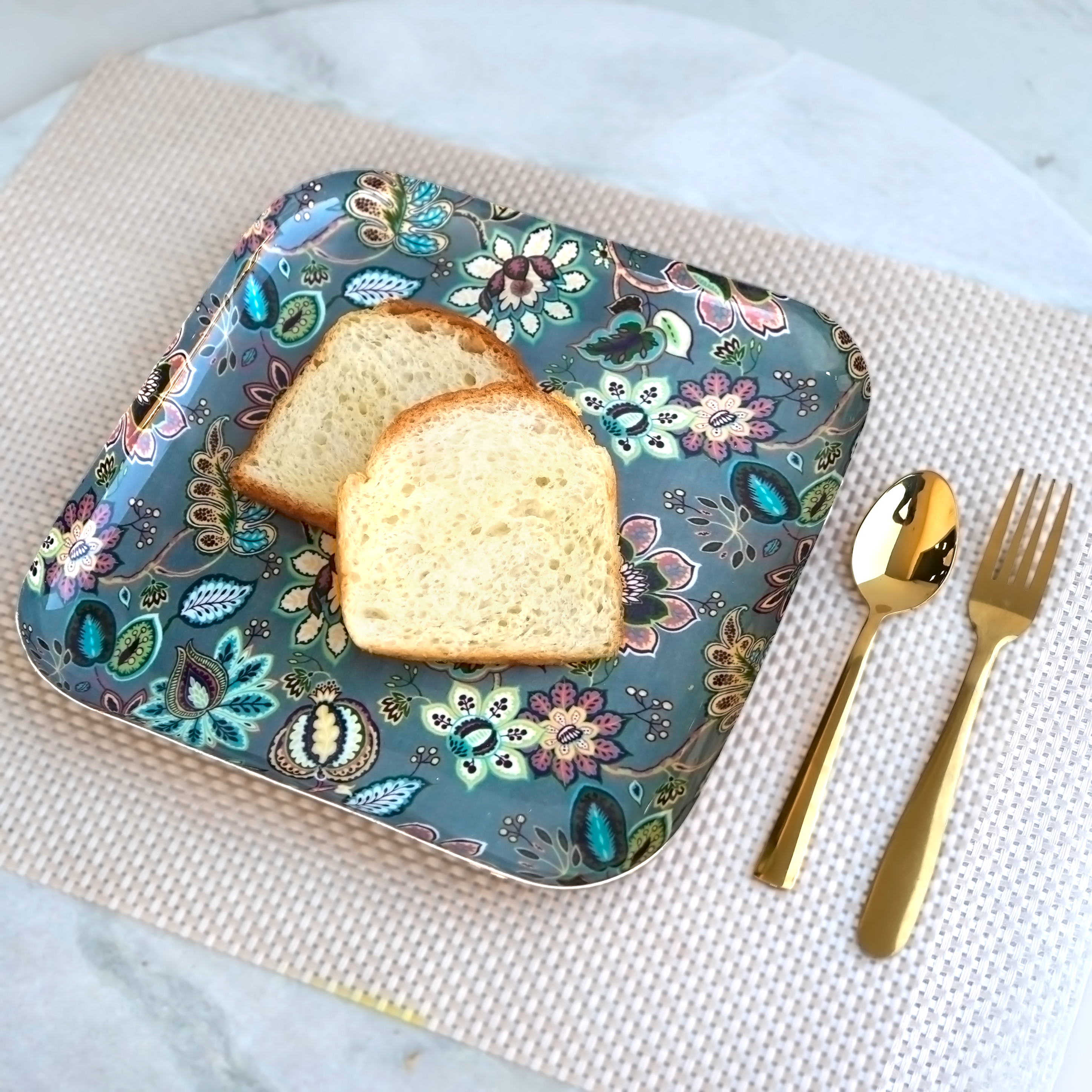 Grey Floral Aluminium Serving Platter | Casa Kriti