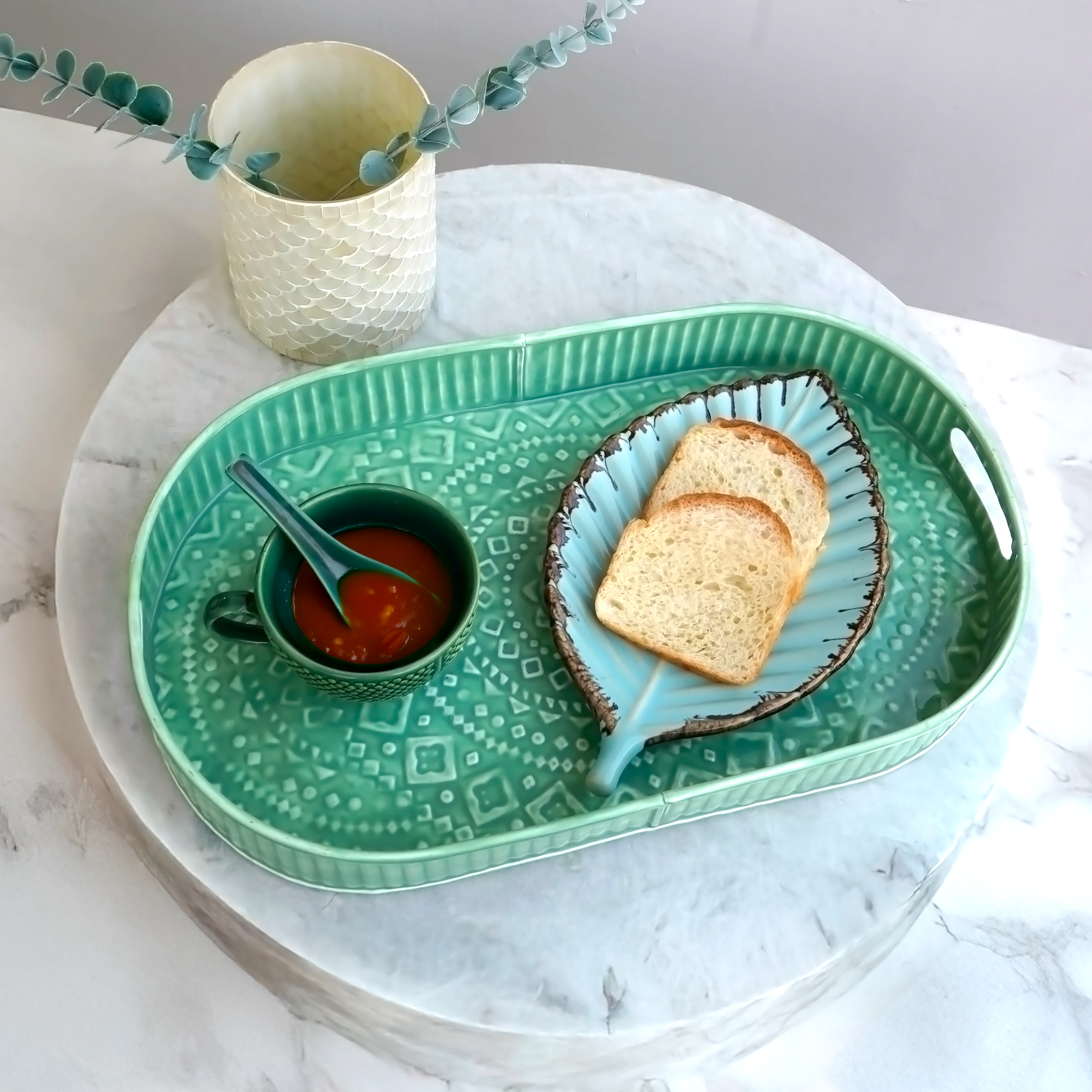 Large Green Serving Tray | Casa Kriti