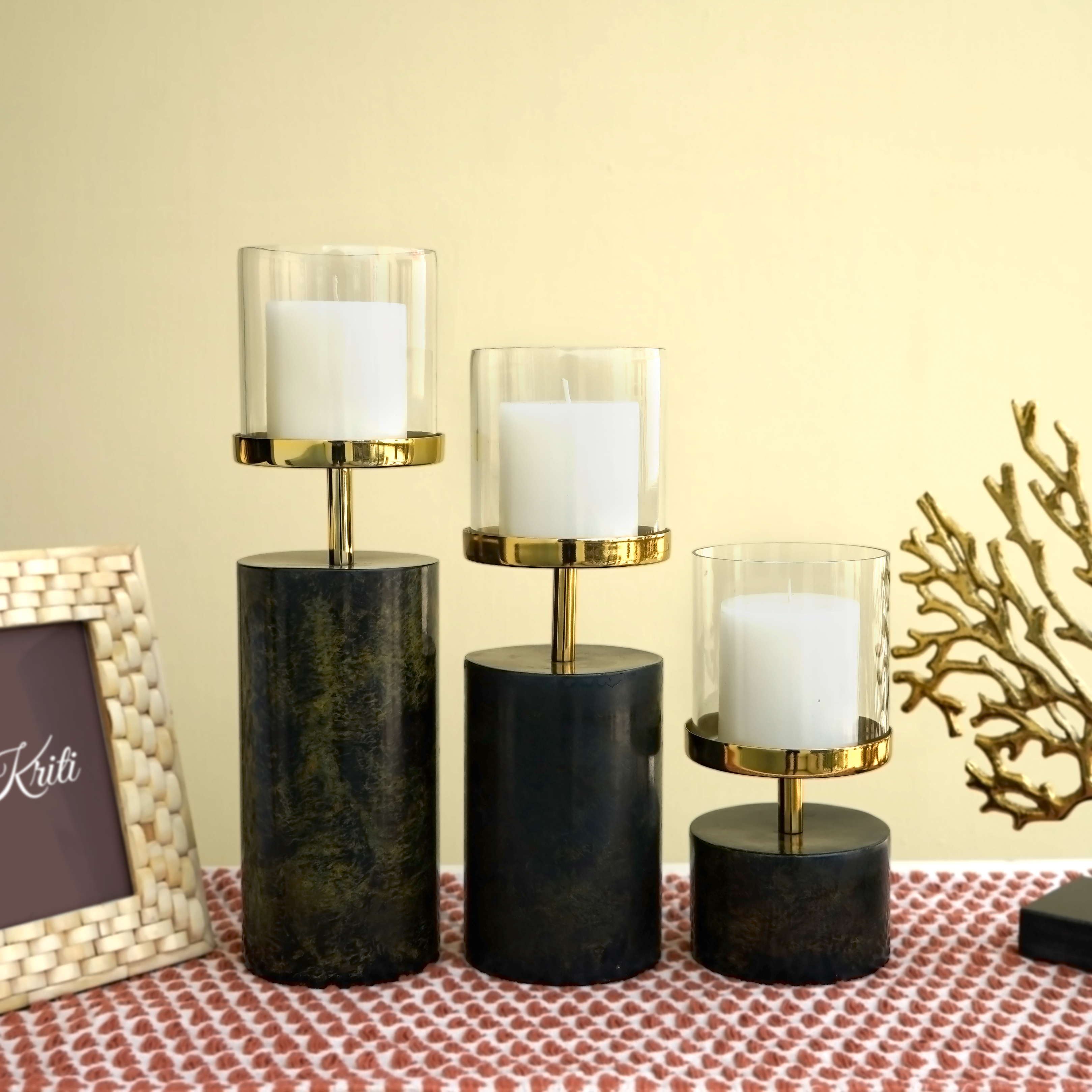 Platina Pillar Candle Holders Set of 3 | Casa Kriti