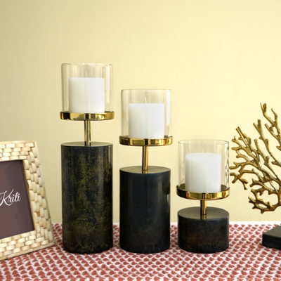 Platina Pillar Candle Holders Set of 3 | Casa Kriti