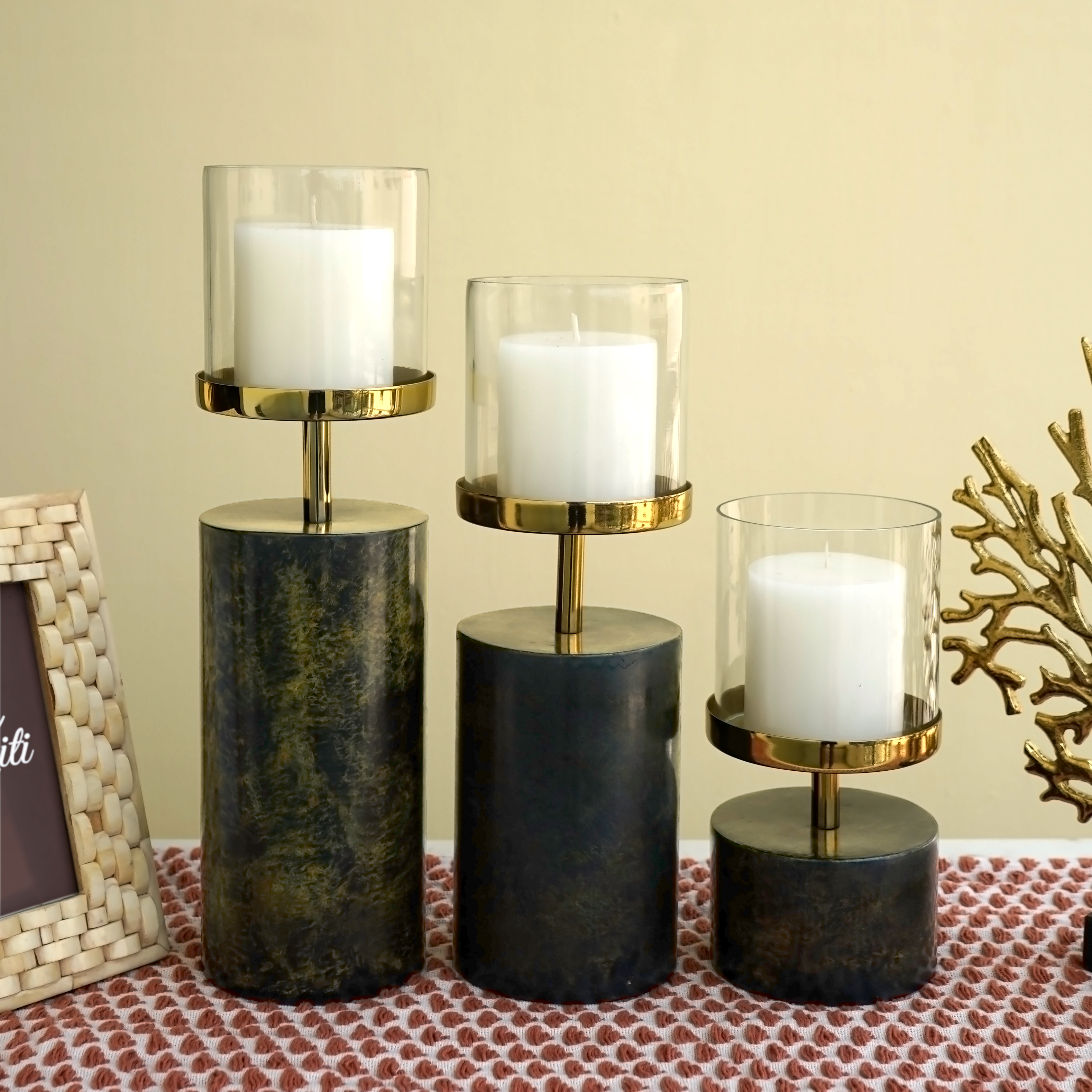 Platina Pillar Candle Holders Set of 3 | Casa Kriti