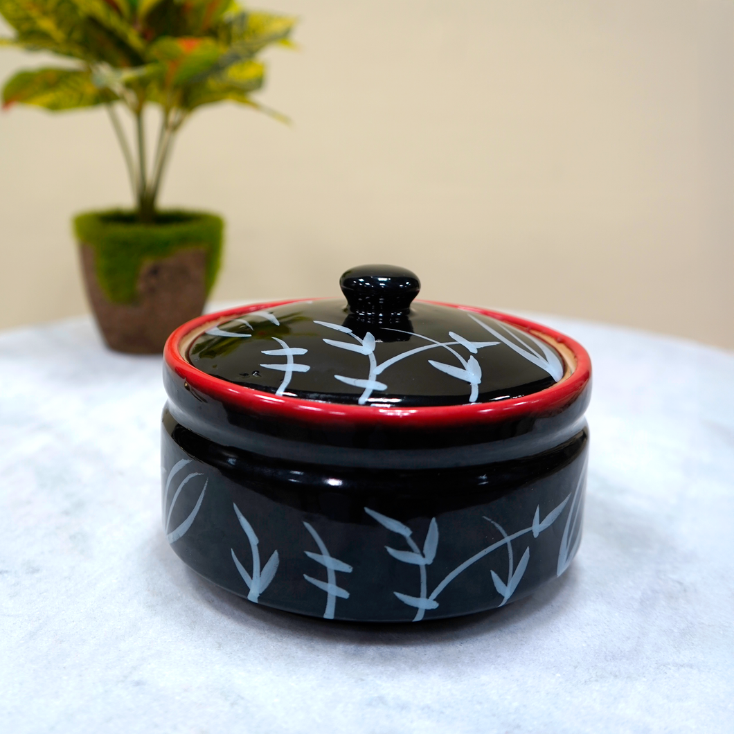 Black Ceramic Serving Bowl with Lid | Casa Kriti