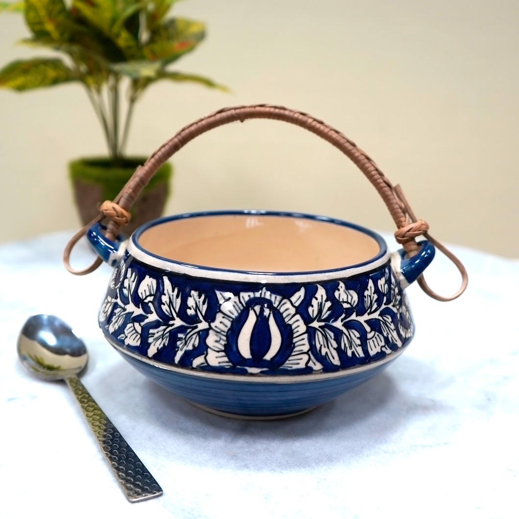 Blue Ceramic Basket Serving Bowl | Casa Kriti