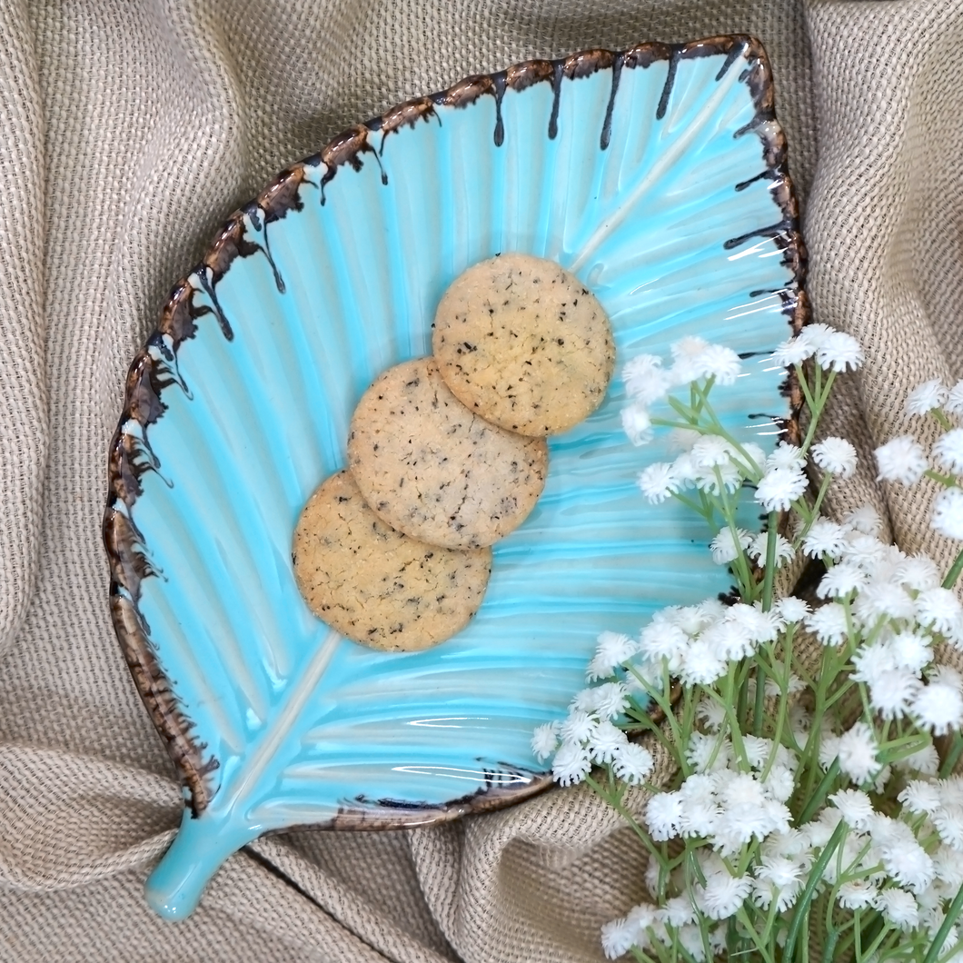 Turquoise Leaf Ceramic Serving Platter | Casa Kriti