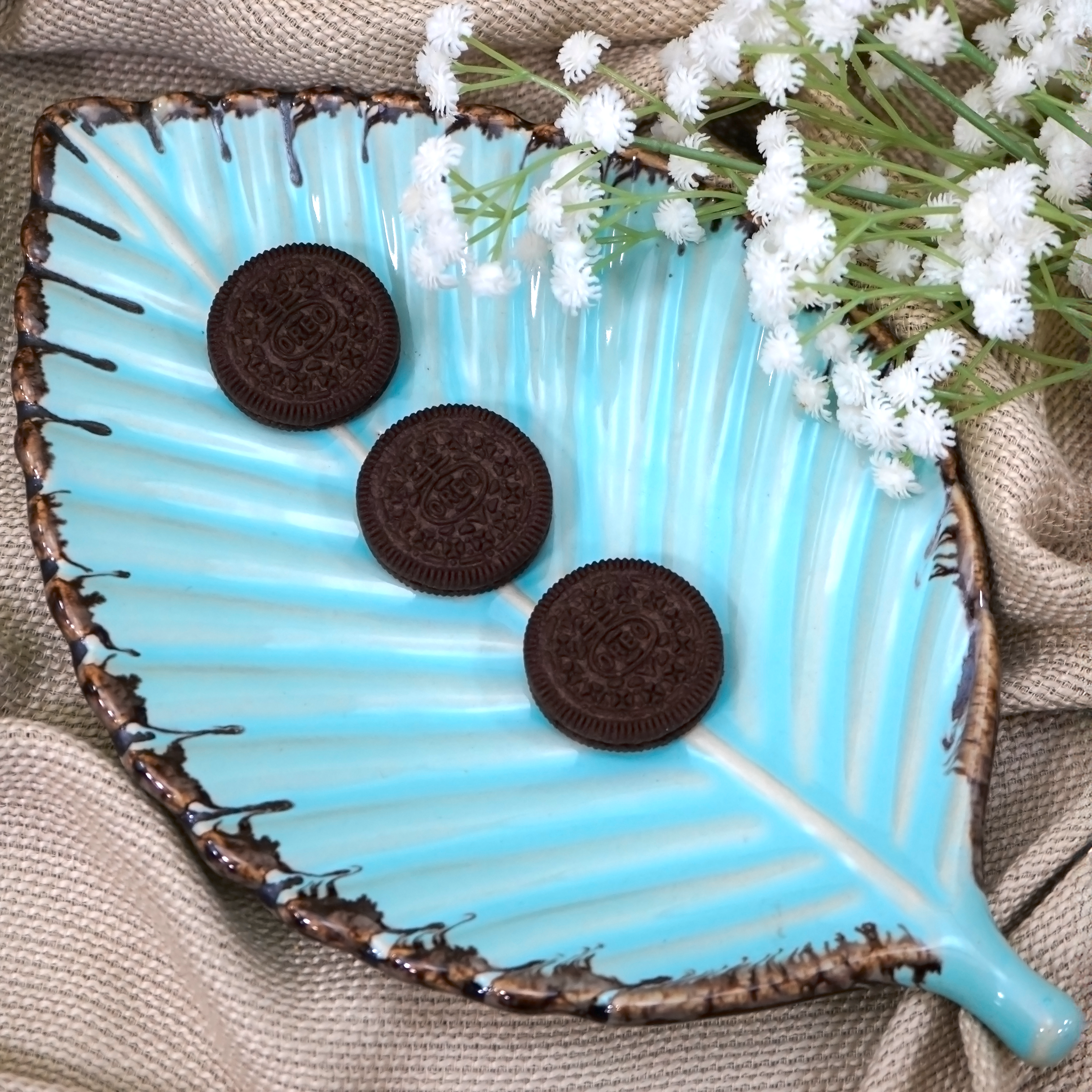 Turquoise Leaf Ceramic Serving Platter | Casa Kriti