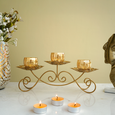 Golden Glow Tea Light Holder Set | Casa Kriti