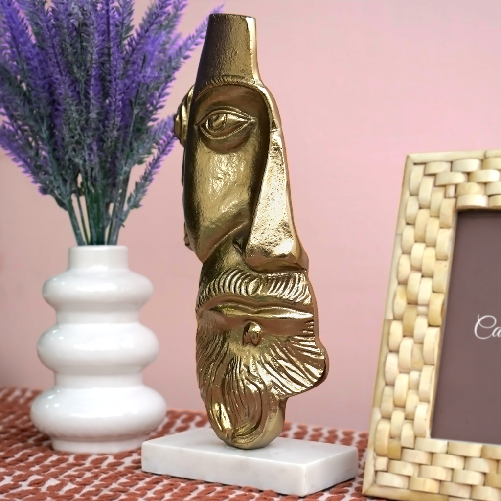 Regal Gold Bearded Face Figurine | Casa Kriti