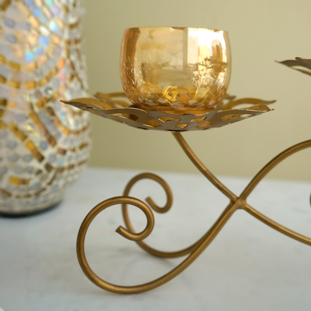 Golden Glow Tea Light Holder Set | Casa Kriti