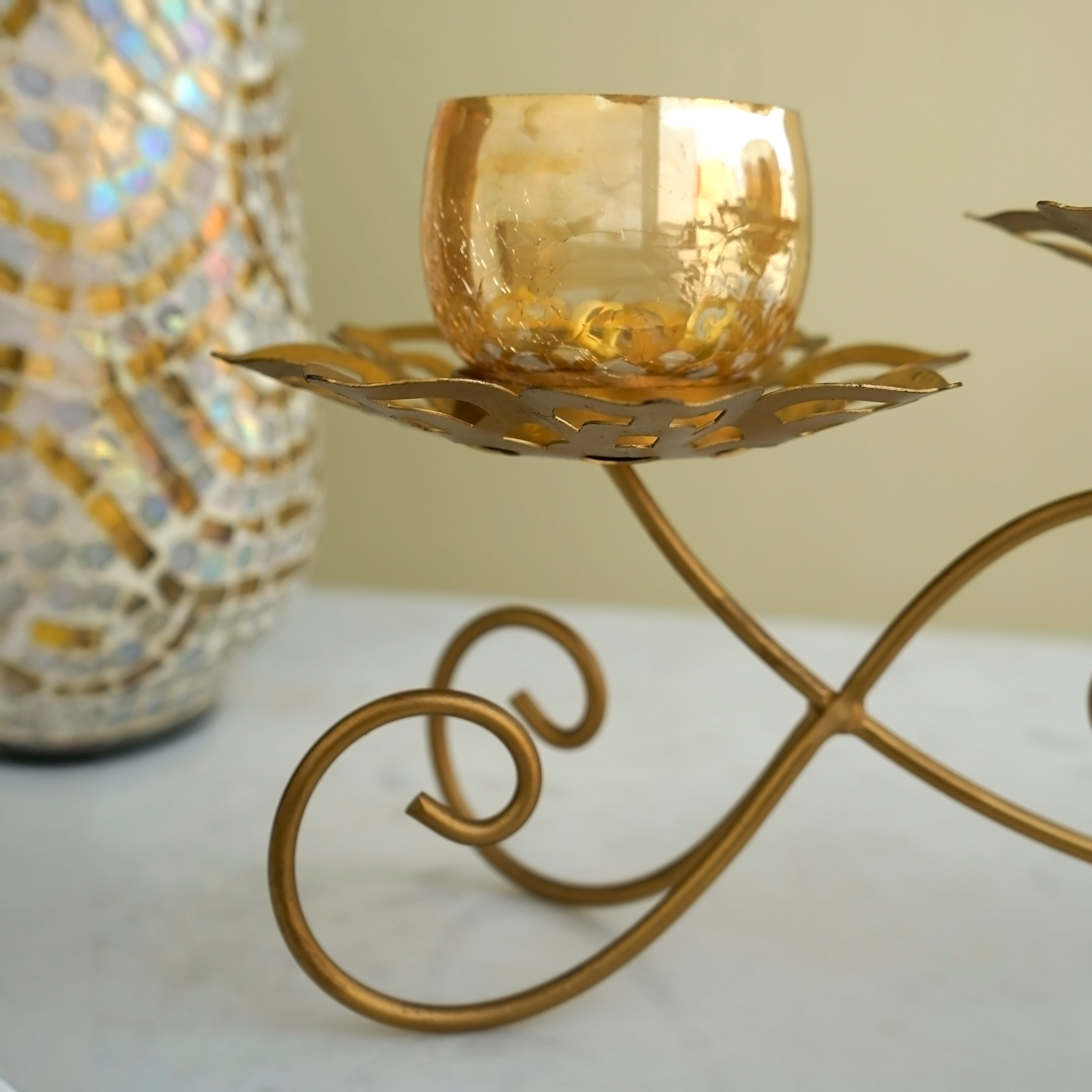 Golden Glow Tea Light Holder Set | Casa Kriti