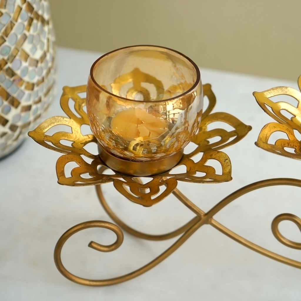 Golden Glow Tea Light Holder Set | Casa Kriti