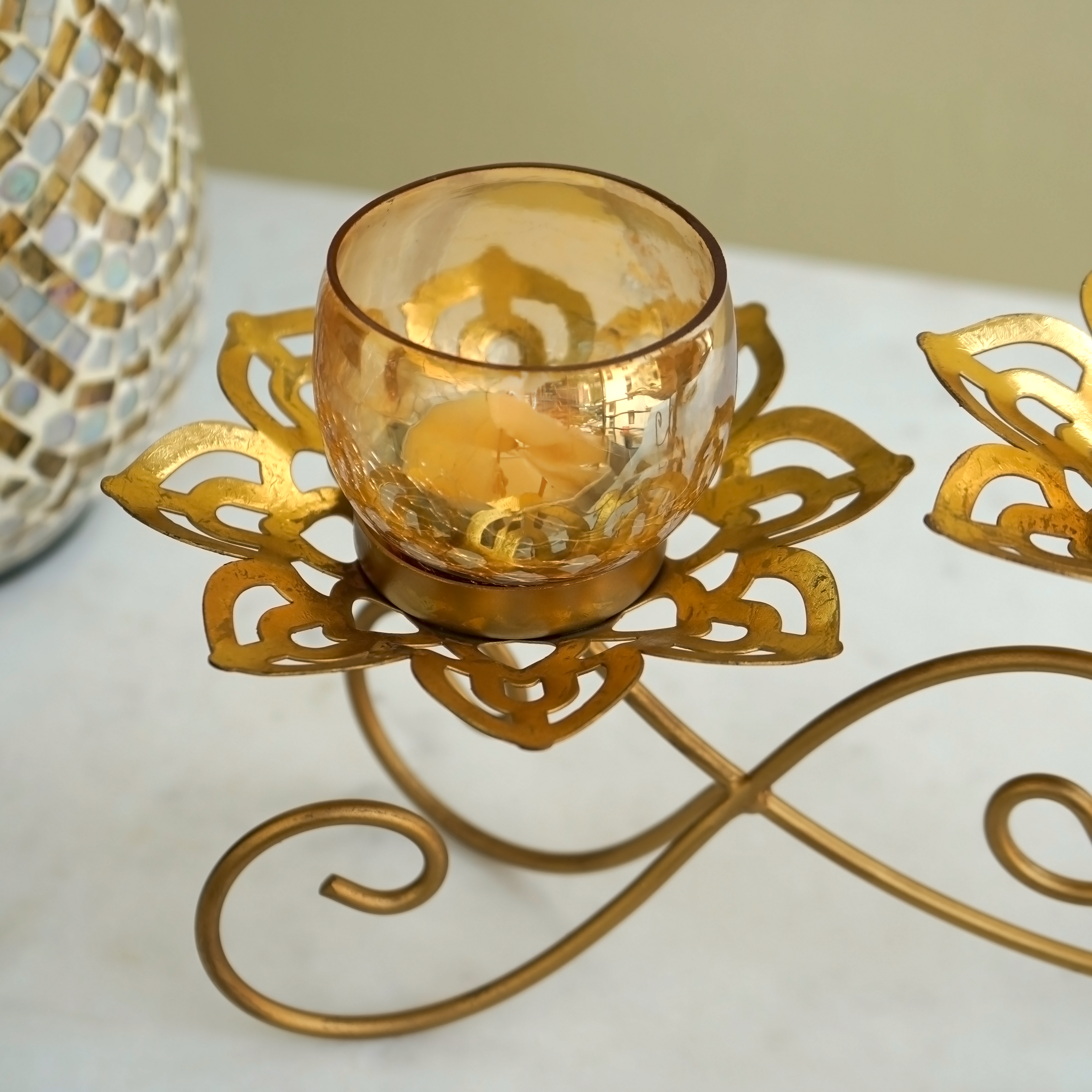 Golden Glow Tea Light Holder Set | Casa Kriti