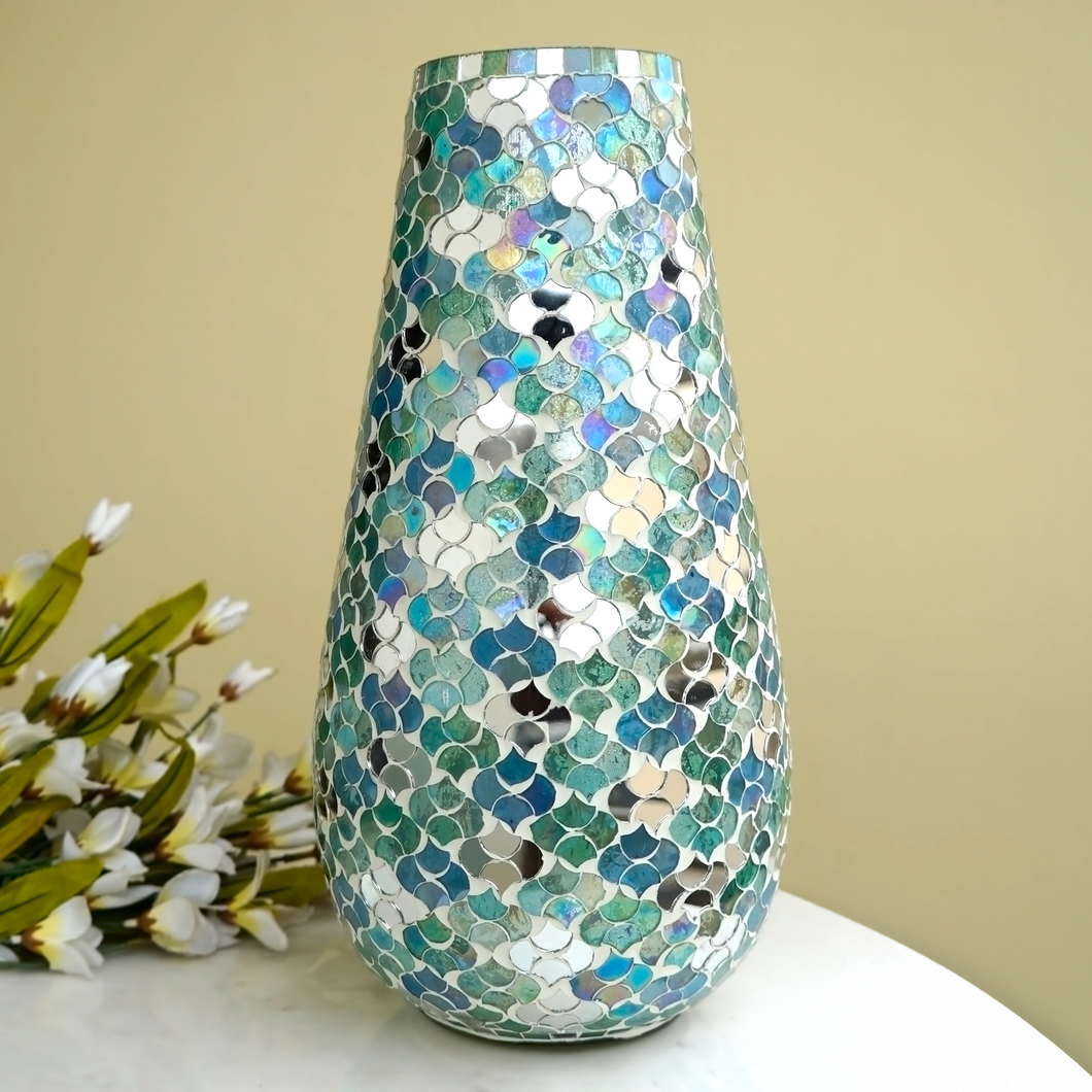 Blue Lagoon Mosaic Glass Vase | Casa Kriti