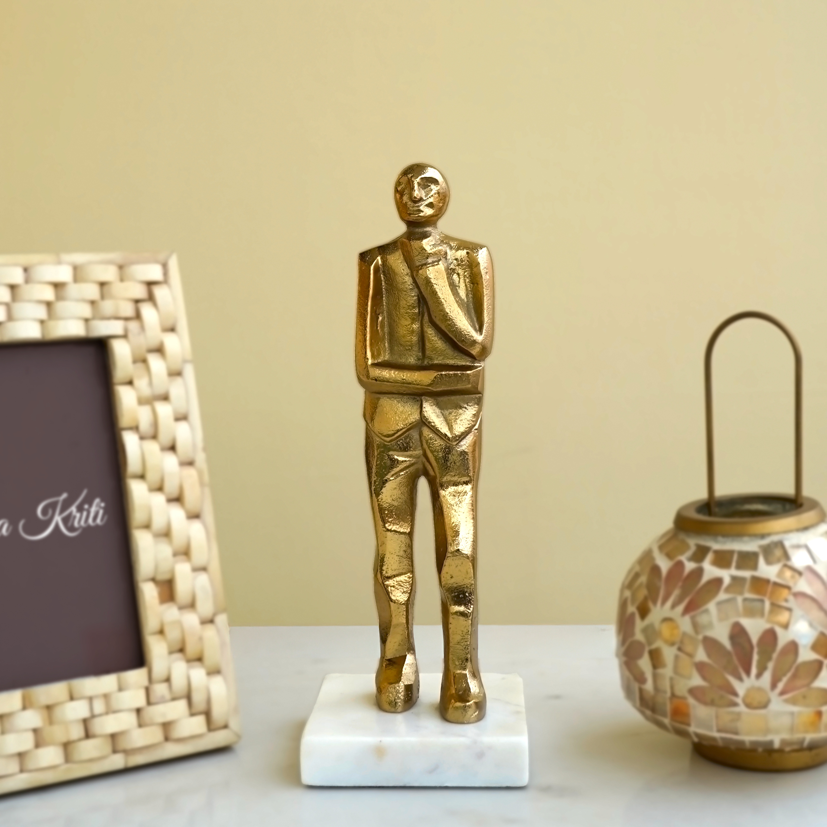 Golden Standing Human Figurine with Marble Base | Casa Kriti