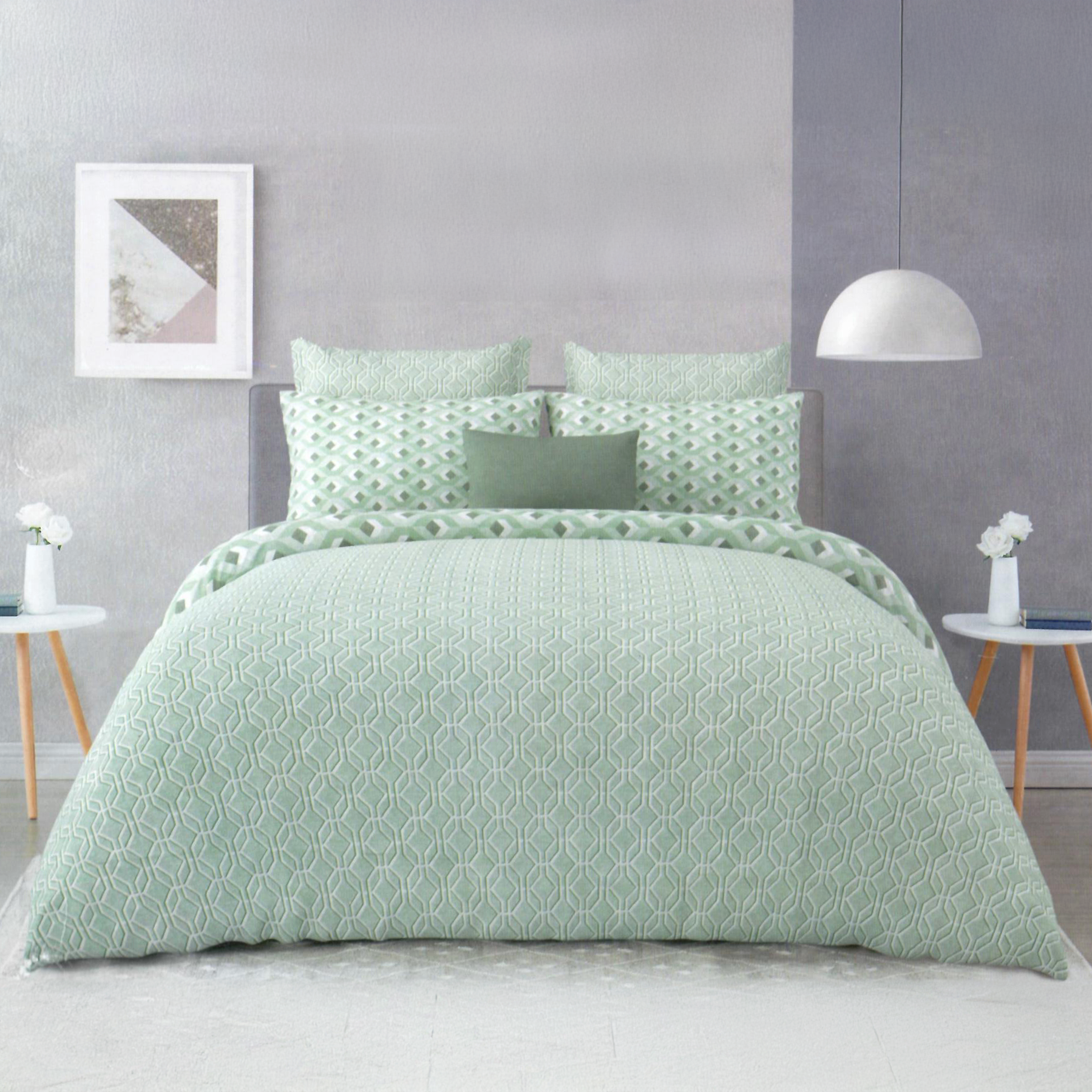 Geometric Serenity Reversible King Bed Cover Set | Casa Kriti