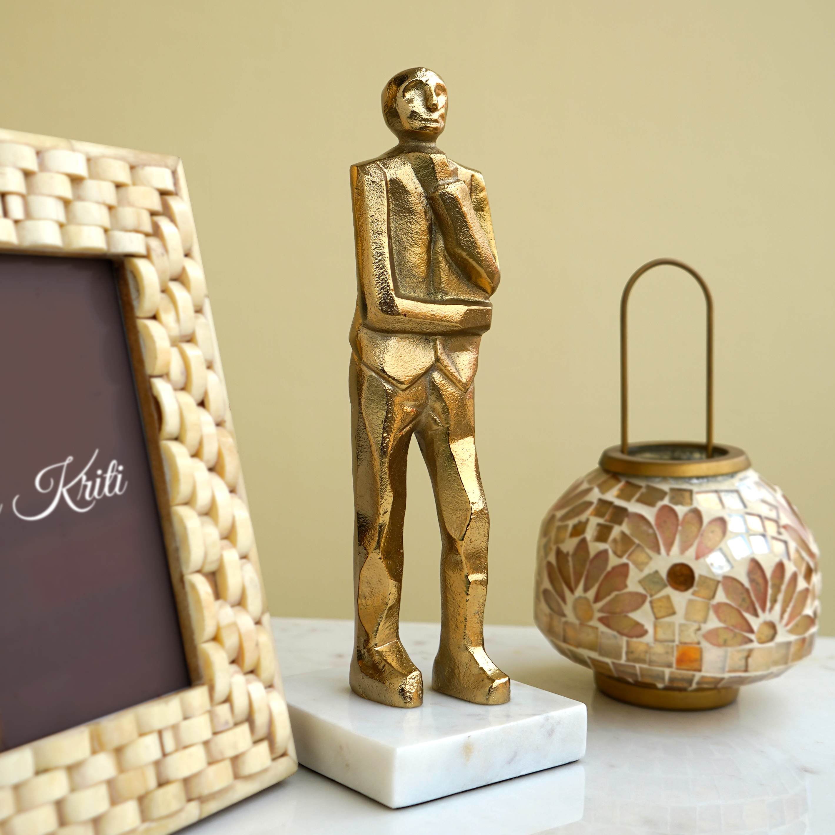 Golden Standing Human Figurine with Marble Base | Casa Kriti