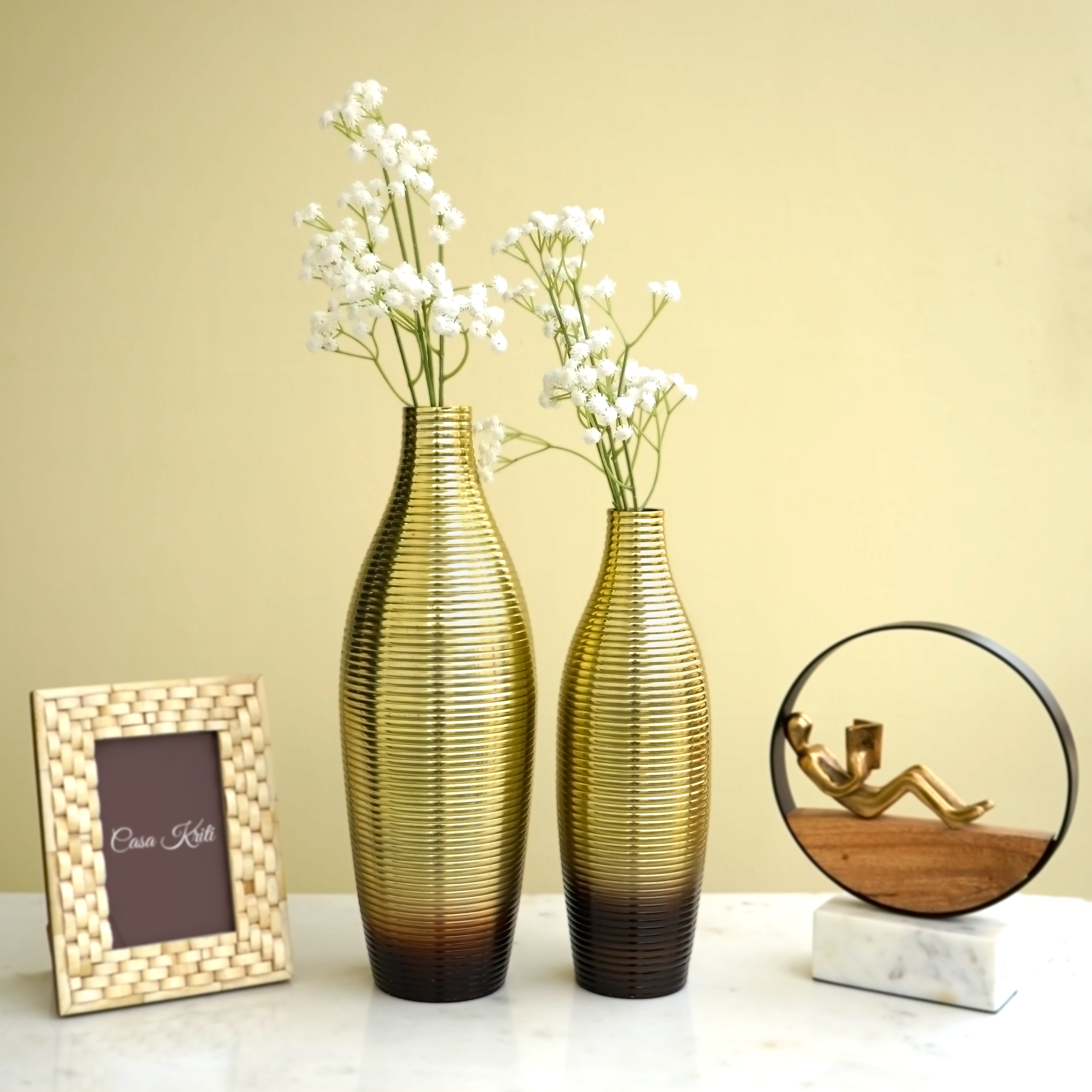 Dual Tone Gold and Brown Fluted Flower Vase Pair | Casa Kriti