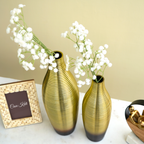 Dual Tone Gold and Brown Fluted Flower Vase Pair | Casa Kriti