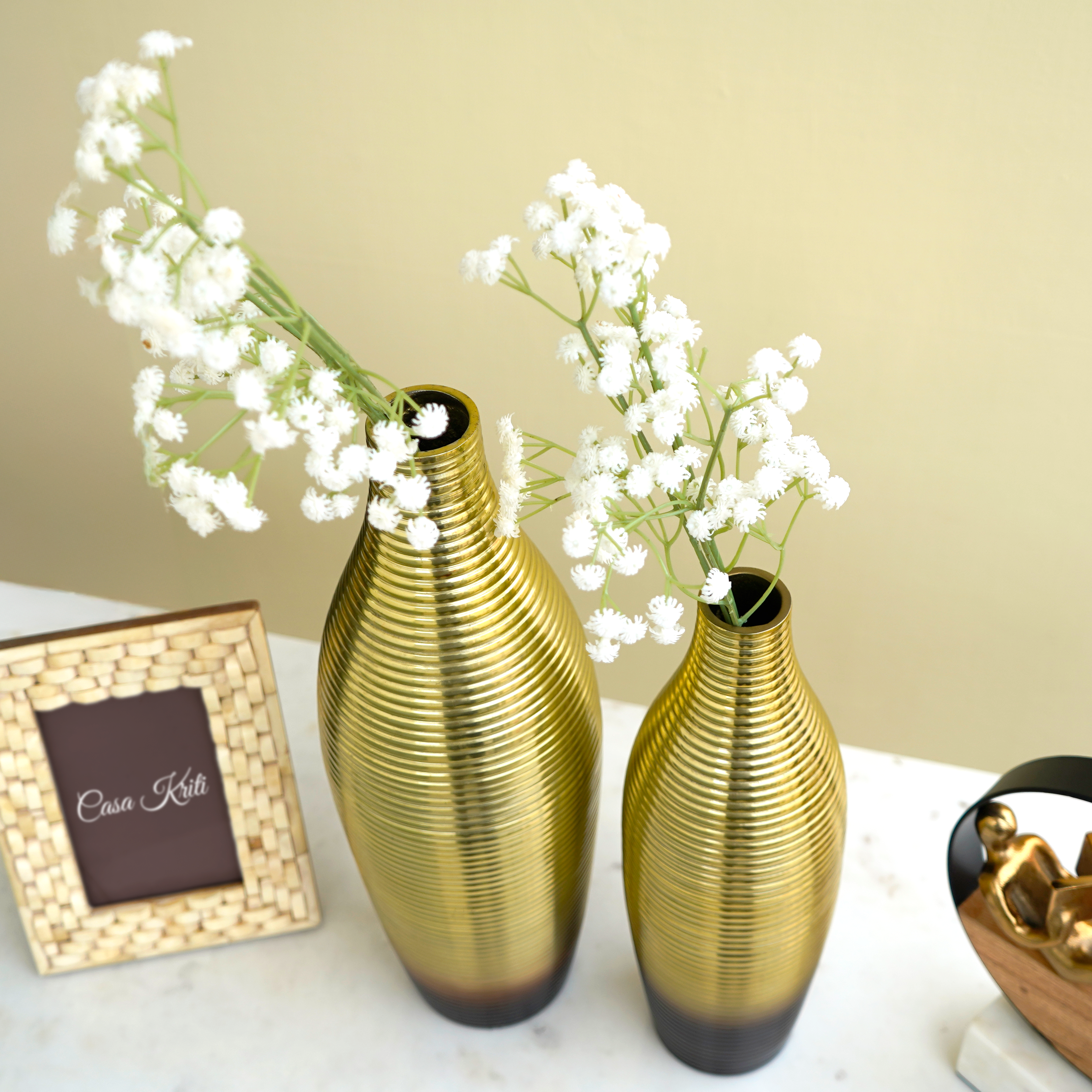 Dual Tone Gold and Brown Fluted Flower Vase Pair | Casa Kriti