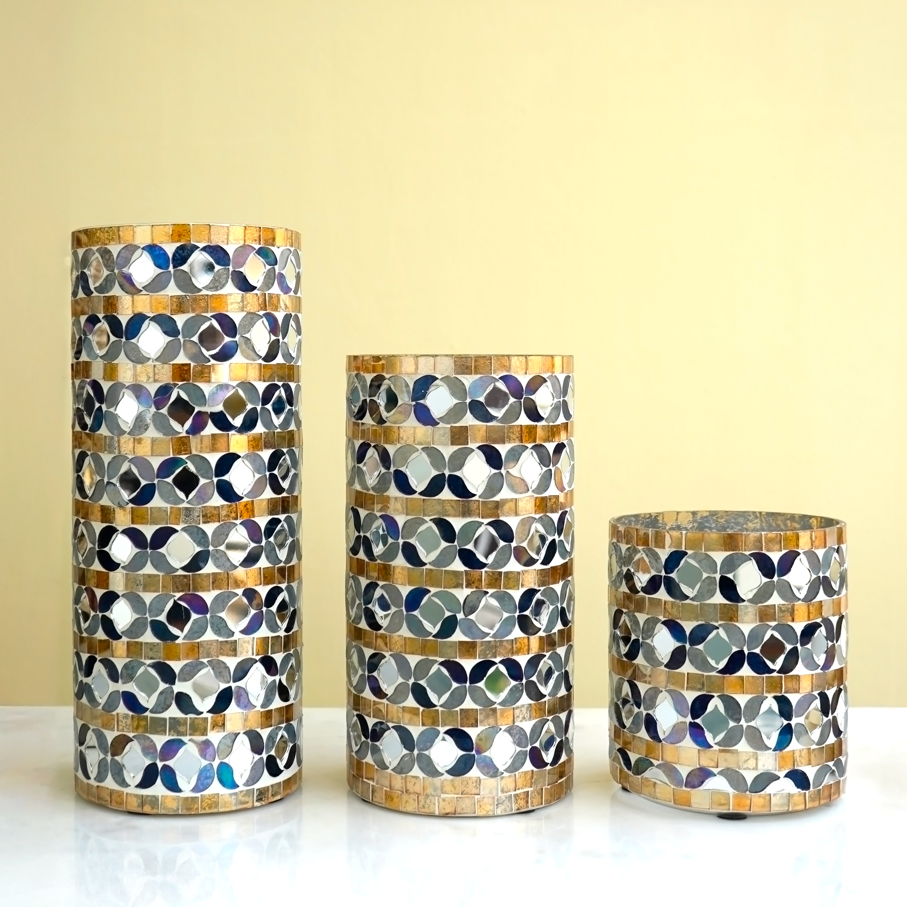 Monochrome Majesty Mosaic Glass Vase Set of 3 | Casa Kriti