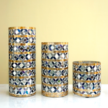 Load image into Gallery viewer, Monochrome Majesty Mosaic Glass Vase Set of 3 | Casa Kriti
