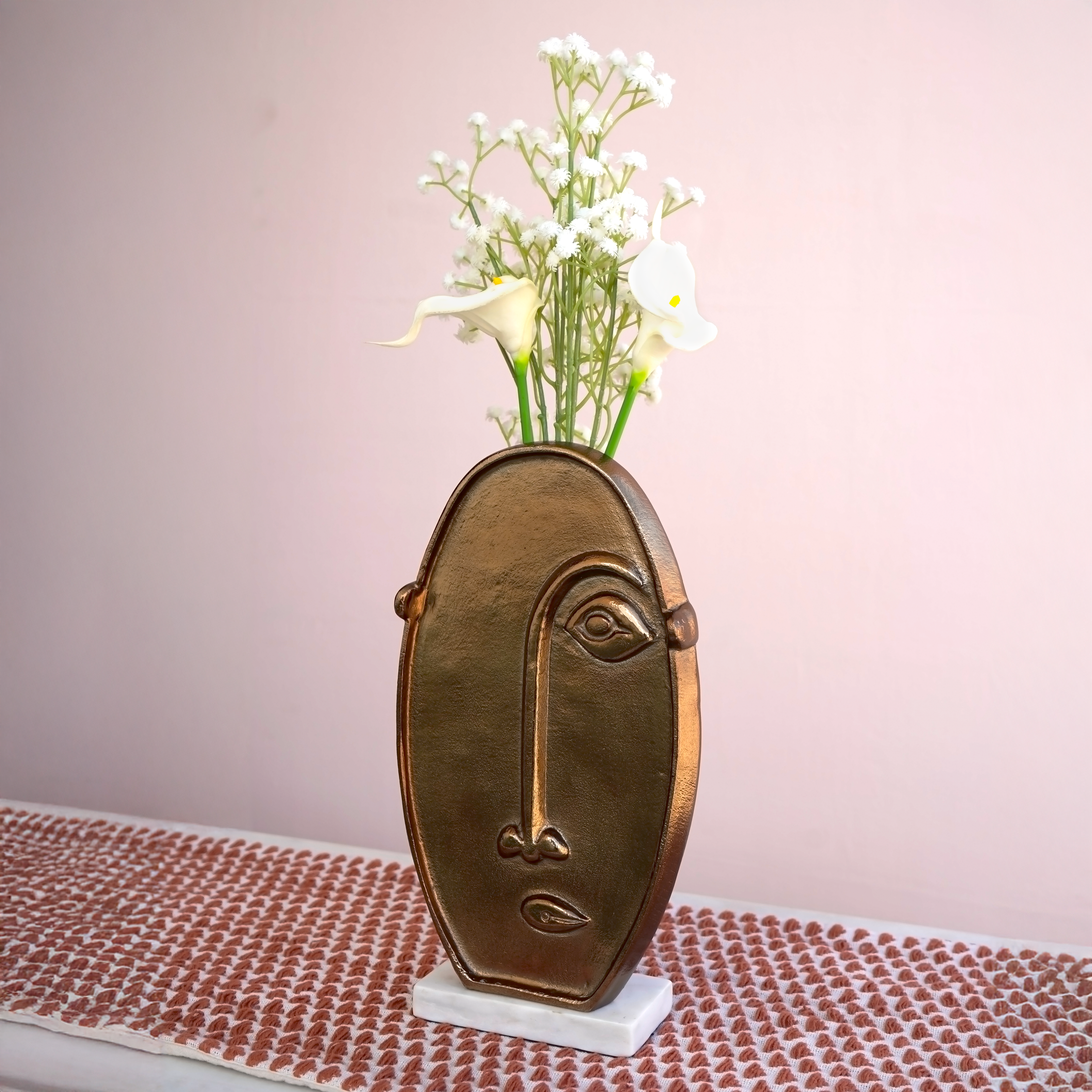 Minimalist Copper Face Figurine with Marble Base | Casa Kriti