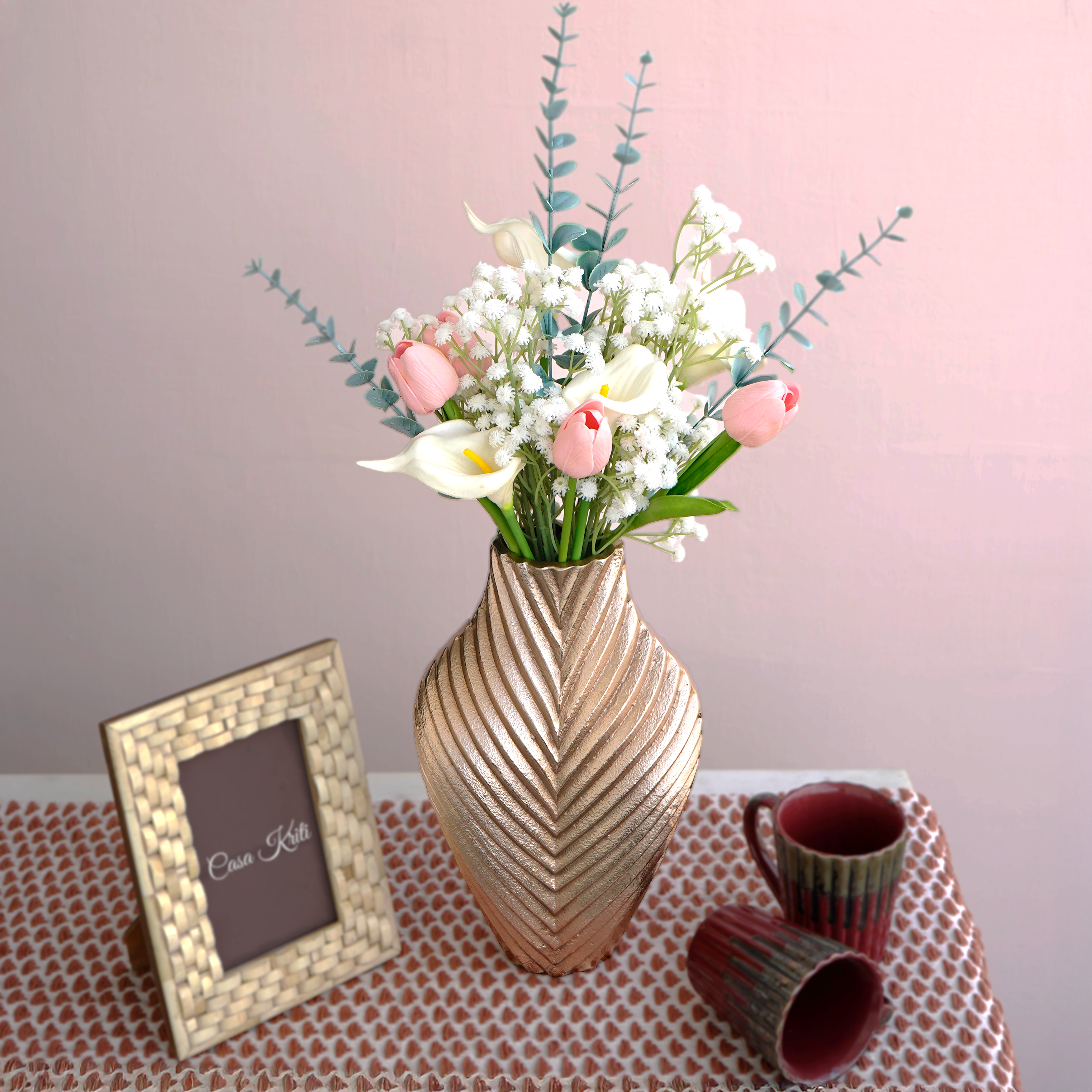 Rose Gold Fluted Flower Vase | Casa Kriti